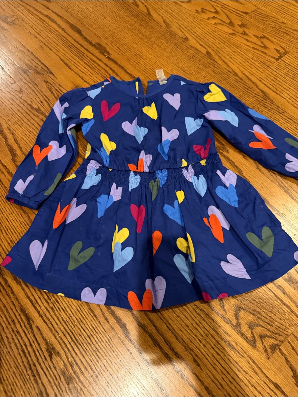 Primary Navy Heart Print Long Sleeve Dress with Multi-Color Hearts
